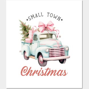 Small Town Christmas Car with Gifts and Christmas Tree Posters and Art